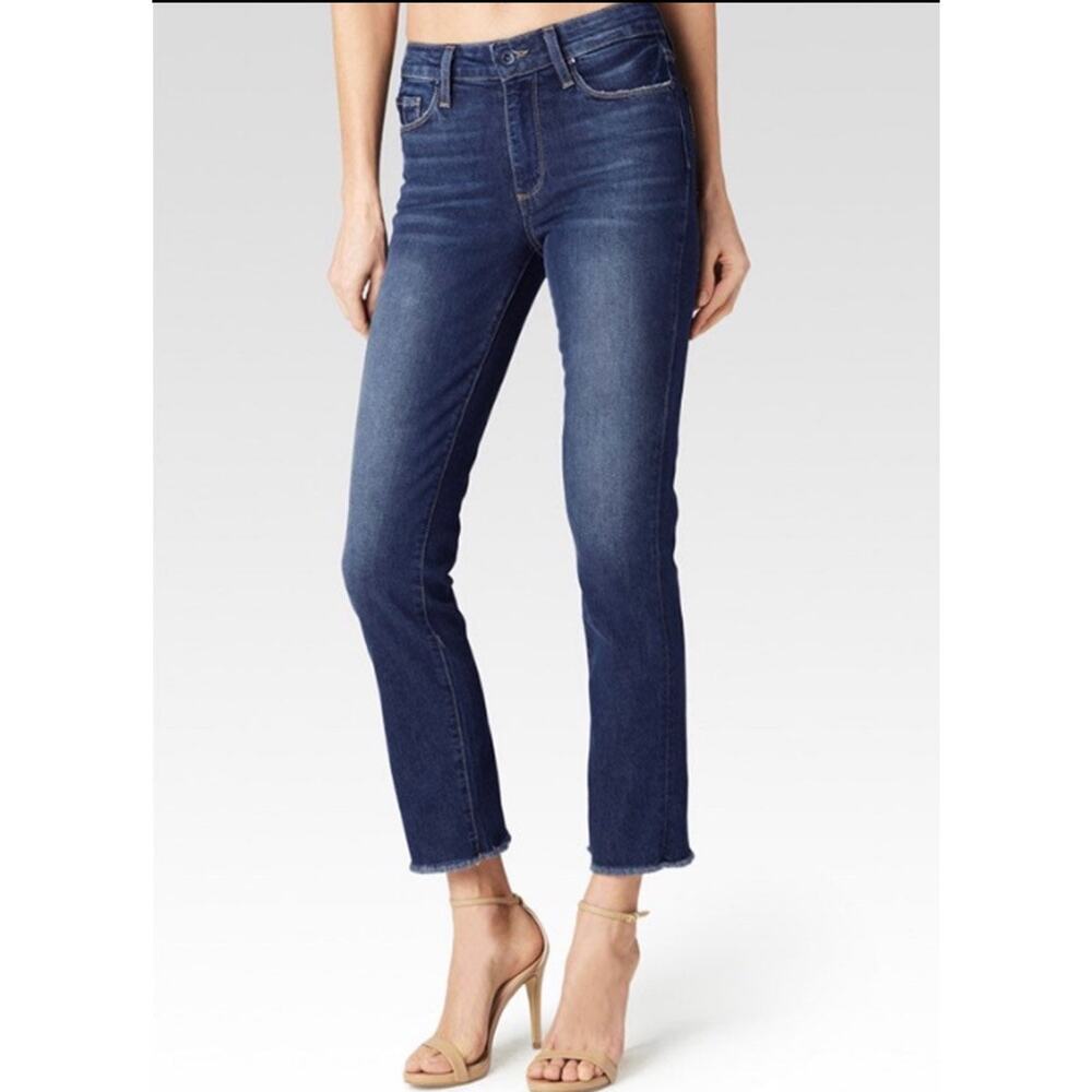 PAIGE Jacqueline Straight Raw Hem Jeans Size 32 Dark Wash Denim